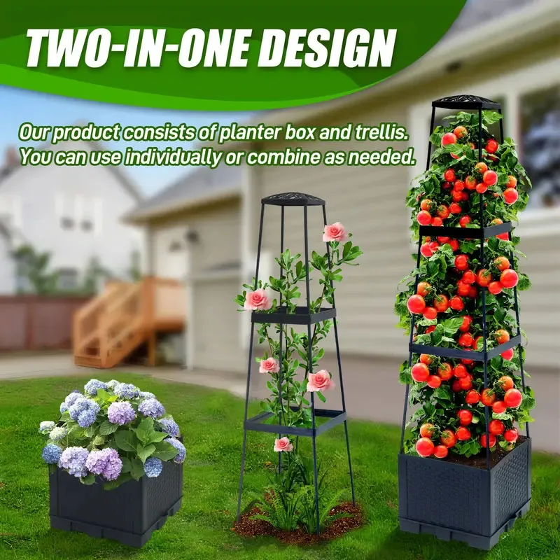 Indoor Herb Garden - ชุดโครงสร้างสำหรับปลูกมะเขือเทศแบบมีระบบให้น้ำอัตโนมัติและโครงค้ำยัน – เหมาะสำหรับพืชเลื้อย ทั้งในร่มและกลางแจ้ง 1 ชุด