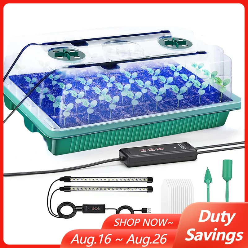 Seed Starter Tray - ชุดถาดเพาะเมล็ดพร้อมไฟปลูกต้นไม้แบบแถบยาว 2 ดวง ตั้งเวลาได้ & ปรับความสว่างได้
