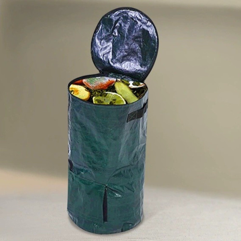 Compost Bin - ถุงใส่ขยะสำหรับปุ๋ยหมัก ทนทานต่อการสึกหรอ มีซิปปิดฝาพร้อมหูจับ ถุงขยะสำหรับสนามหญ้า ใช้ซ้ำได้ ปิดผนึกแน่น