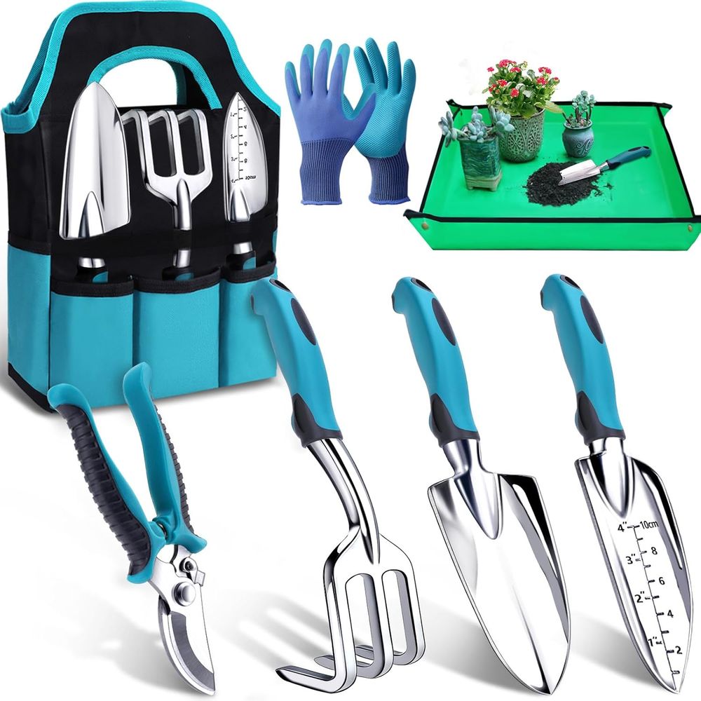 Trowel Garden Tools - ชุดเครื่องมือทำสวน 7 ชิ้น ทนทาน ประกอบด้วย ที่ตักดิน,
