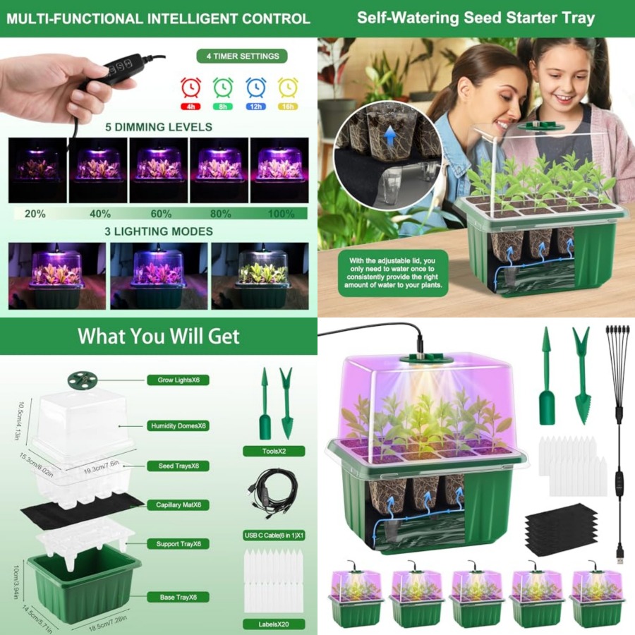 ถาดเพาะเมล็ดพร้อมไฟ 6 ชุด ชุดเ - Seed Starter Tray บทวิจารณ์และราคา