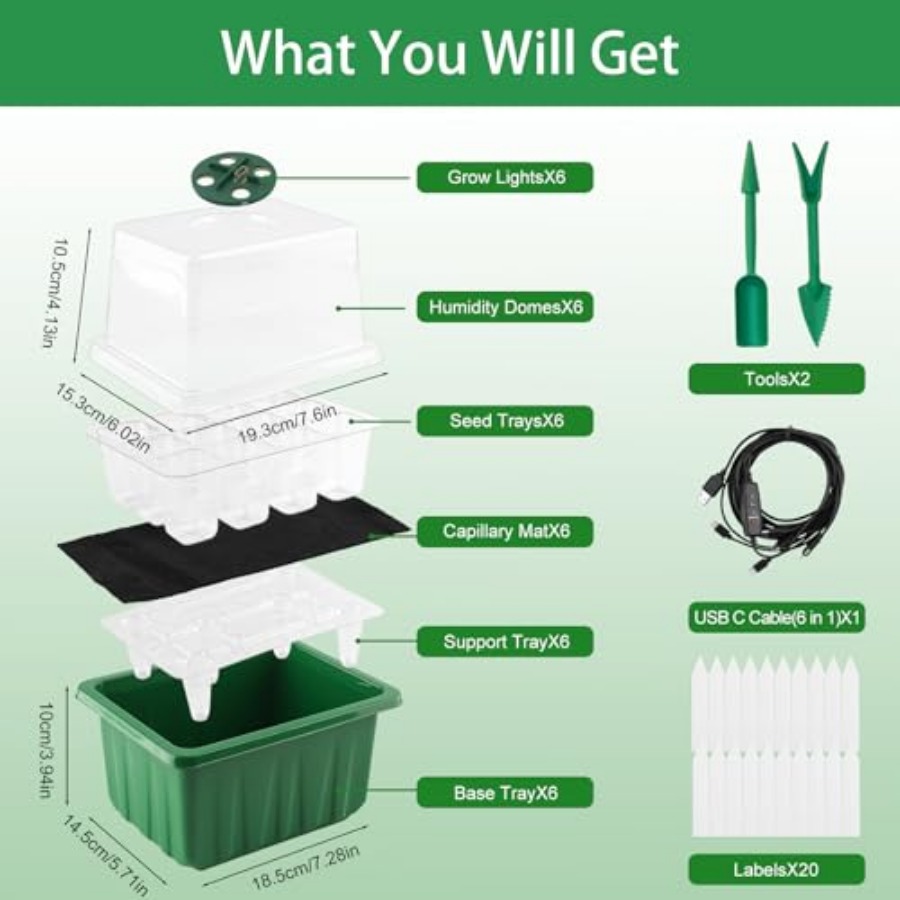 ถาดเพาะเมล็ดพร้อมไฟ 6 ชุด ชุดเ - Seed Starter Tray บทวิจารณ์และราคา